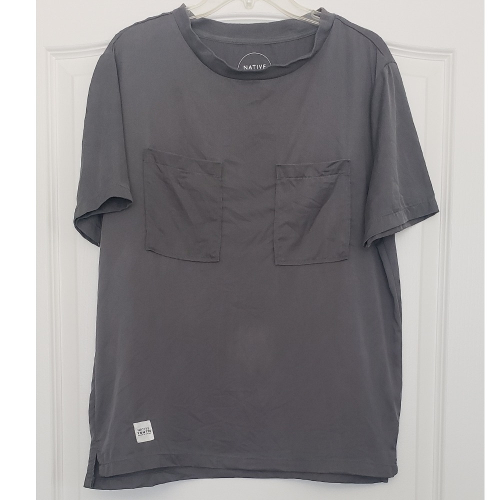 Native Youth England Menswear Gray Pocket T-Shirt Casual‎ Short Sleeve Top